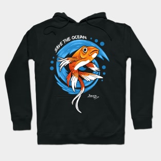 Save the Ocean Orange Fish with Blue Waves - Environment Hoodie